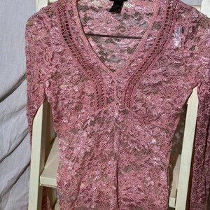 Sheer Lace V-neck Long Sleeve Blouse